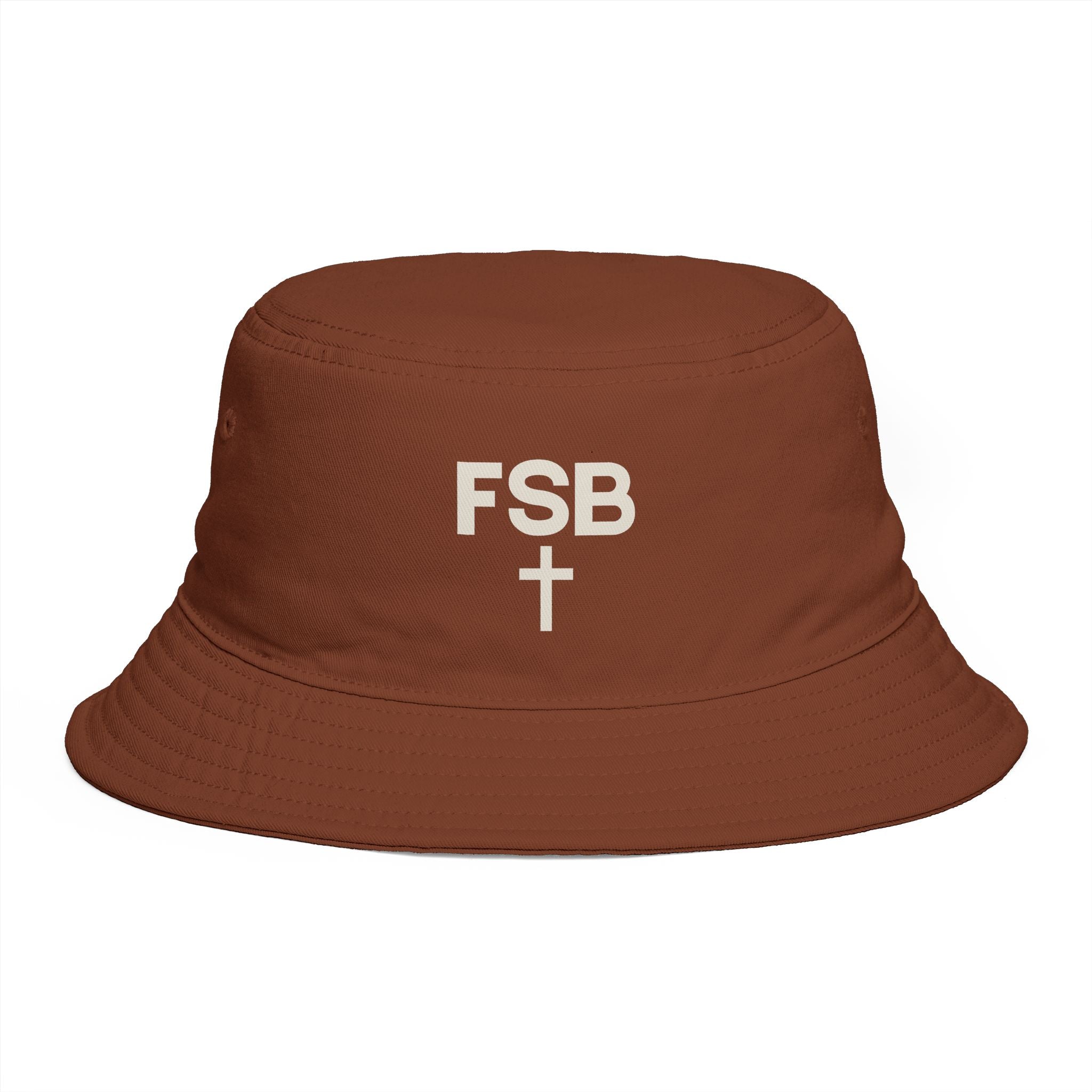 FSB Cross Bucket Hat — Brown Embroidered Faith Logo