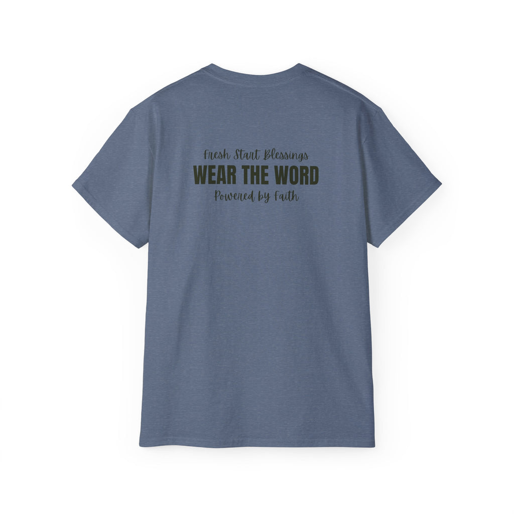 Powered by Faith T-Shirt — Christian Inspirational Tee (Wear the Word)