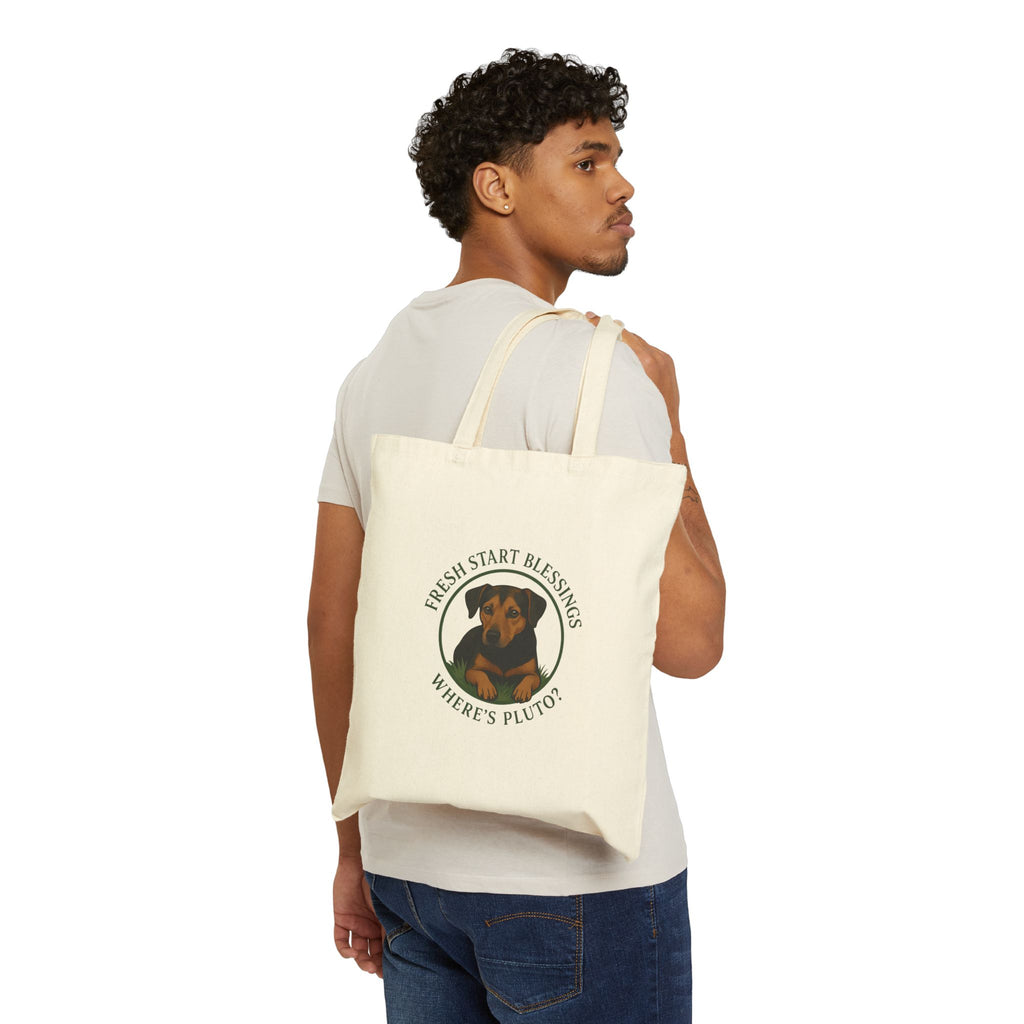 Tote Bag — "Fresh Start Blessings, Where's Pluto?" Dog Portrait Canvas Tote