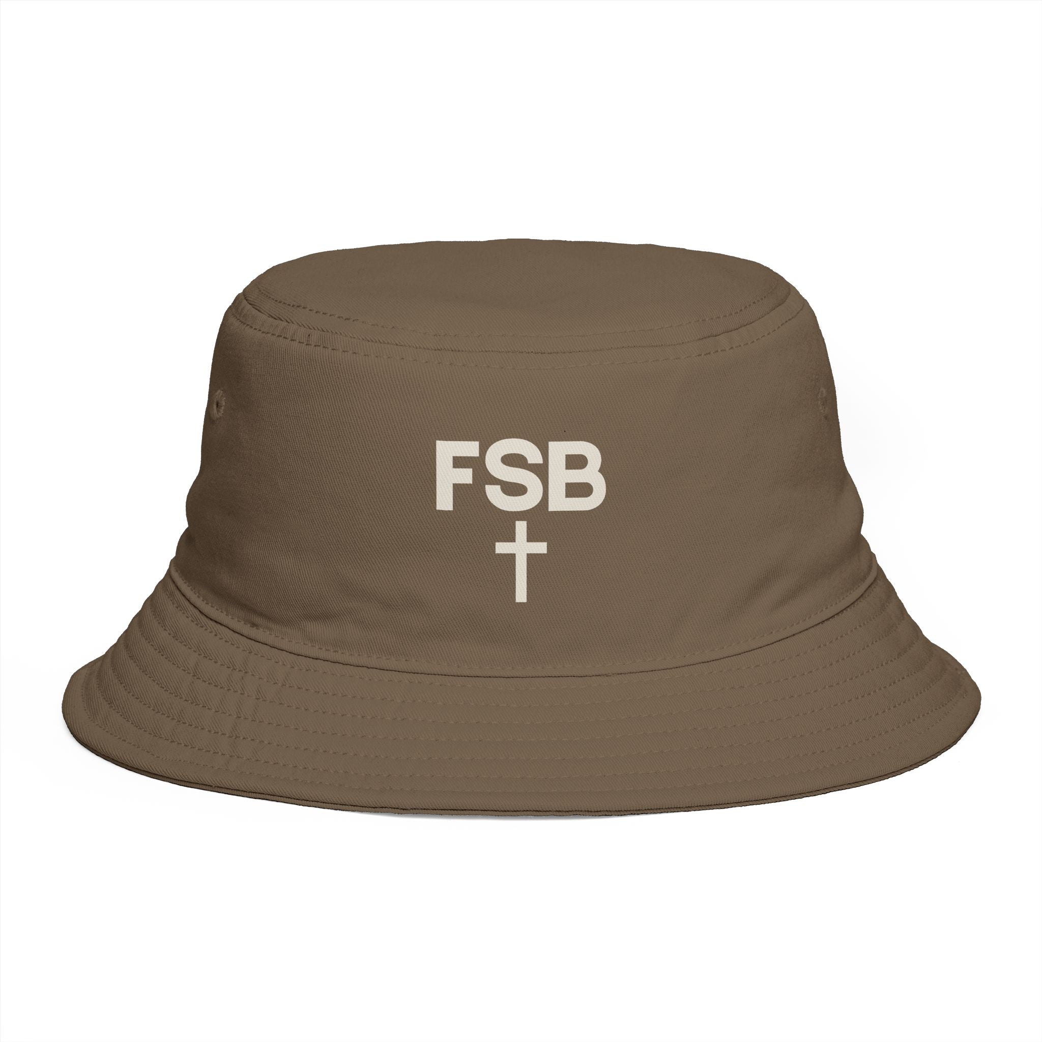 FSB Cross Bucket Hat — Brown Embroidered Faith Logo