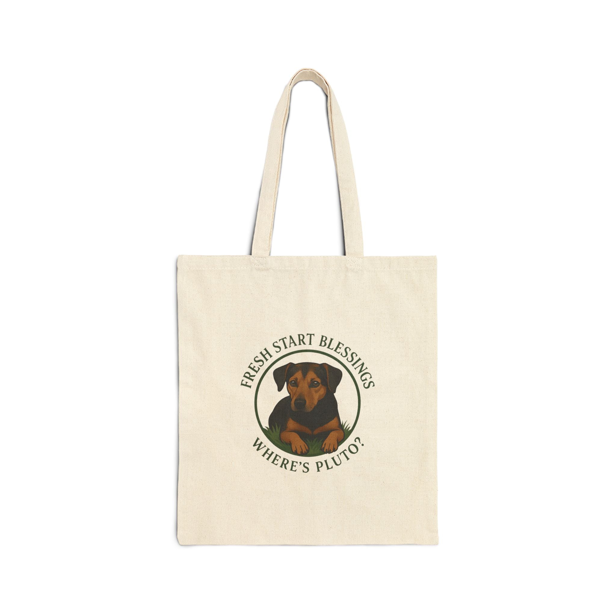 Tote Bag — "Fresh Start Blessings, Where's Pluto?" Dog Portrait Canvas Tote