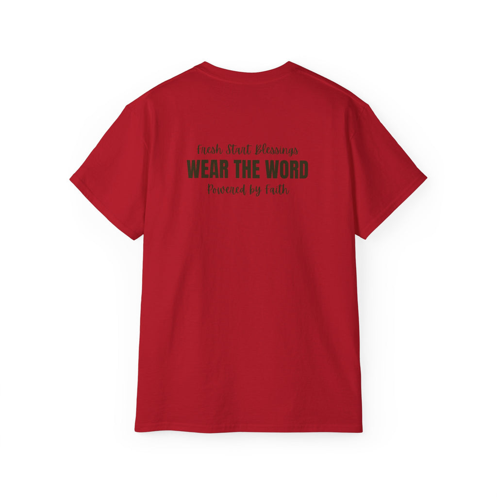 Powered by Faith T-Shirt — Christian Inspirational Tee (Wear the Word)