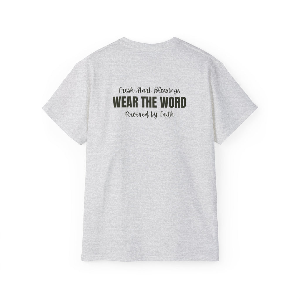 Powered by Faith T-Shirt — Christian Inspirational Tee (Wear the Word)